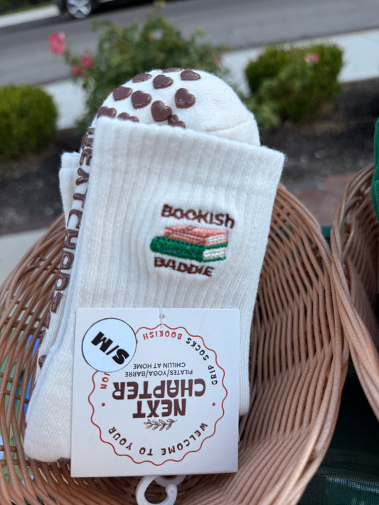 Bookish Baddie Embroidered Grip Socks