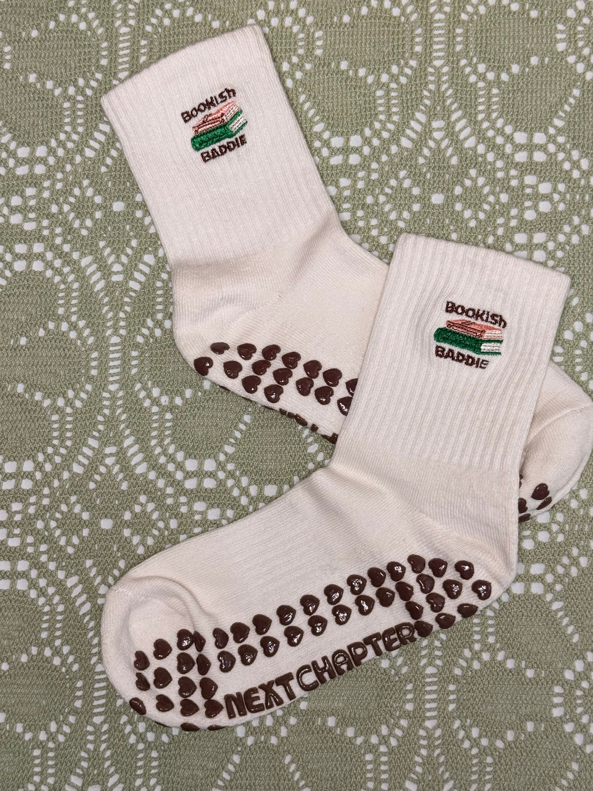 Bookish Baddie Embroidered Grip Socks