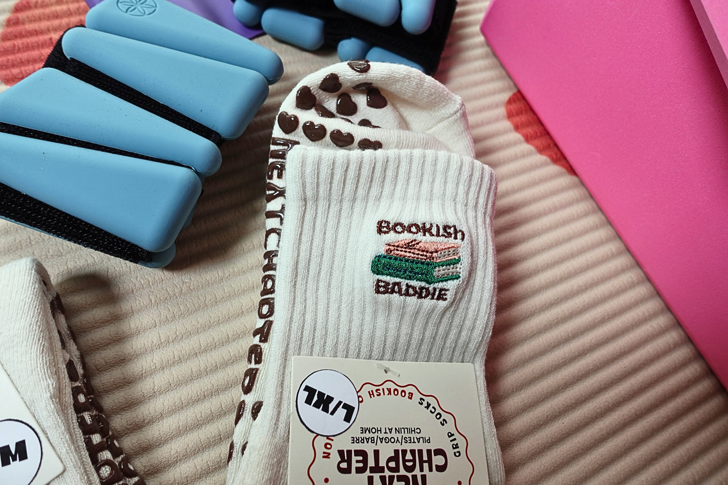 Bookish Baddie Embroidered Grip Socks